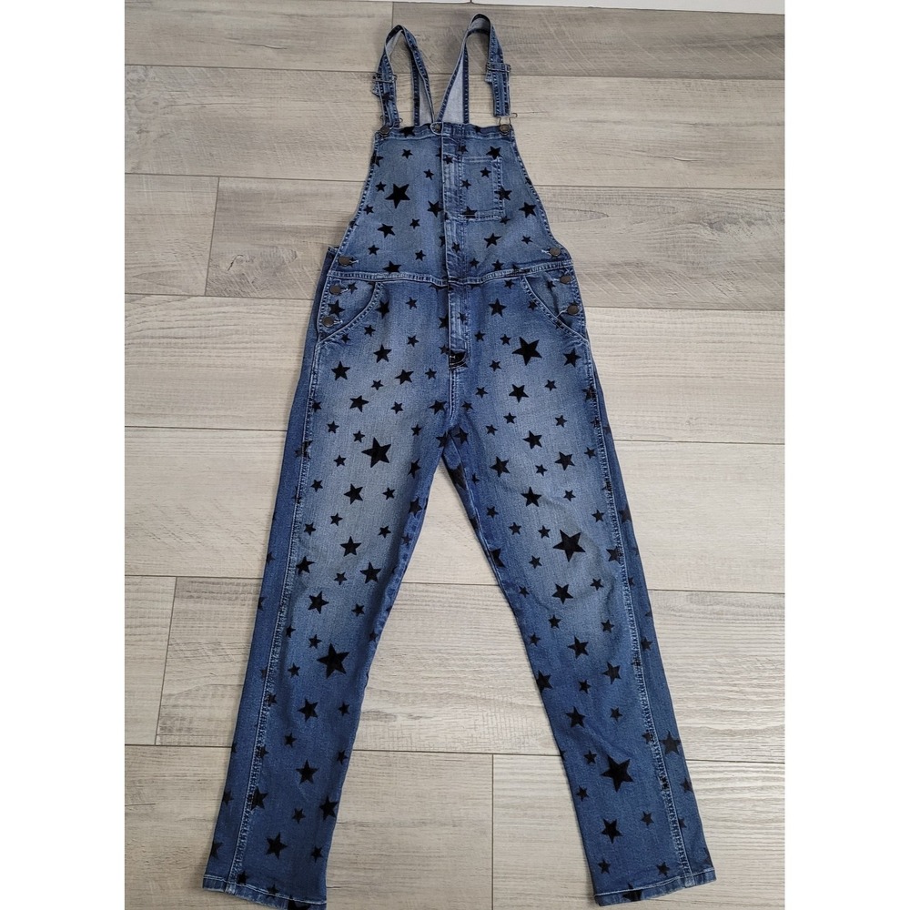 👖Current/Elliott The‎ Rollin Flocked Star Overalls Women's 1 Boho Y2K Denim USA